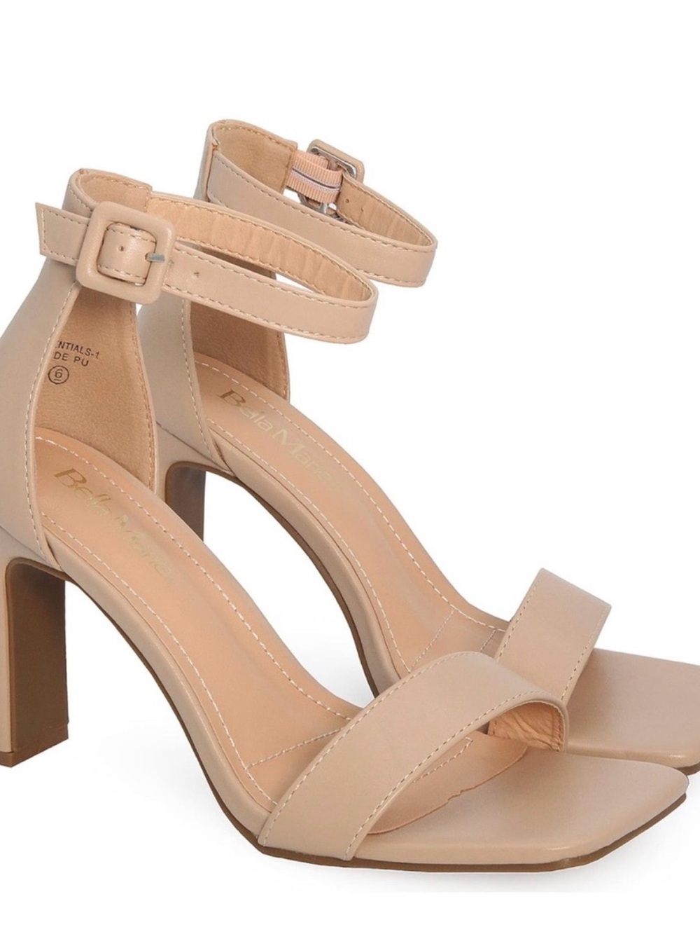 Bella Marie Nude Ankle-Strap Block Heel Sandals